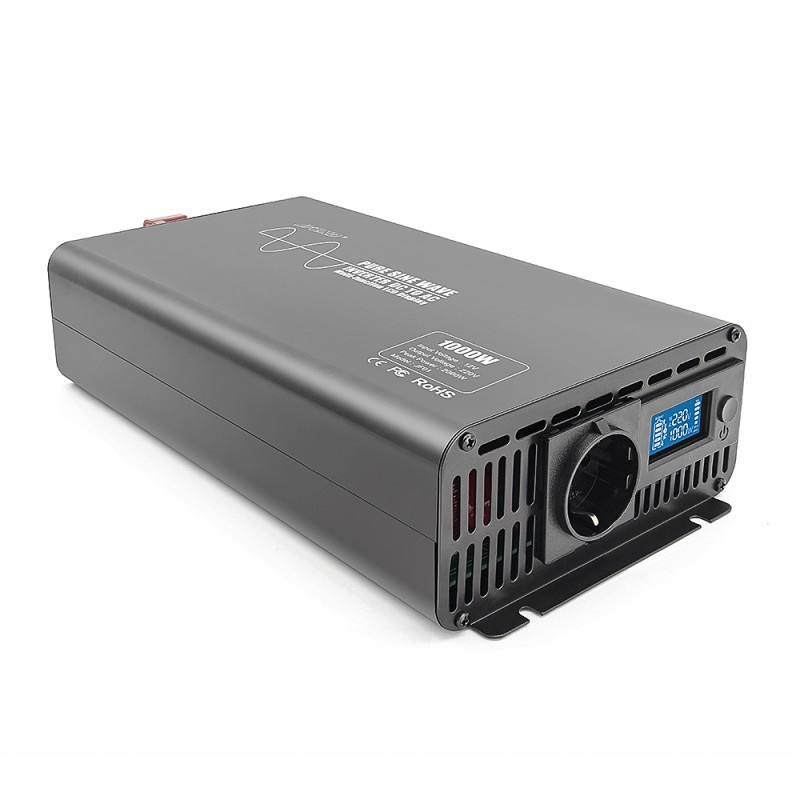 Invertor de putere cu undă sinusoidală pură Techstar®, DC 12V la AC 220V, Afișaj LCD, 1000w, Pretabil Rulota, Autorulota, Camper, Barca, Casa independenta, Testat Osciloscop