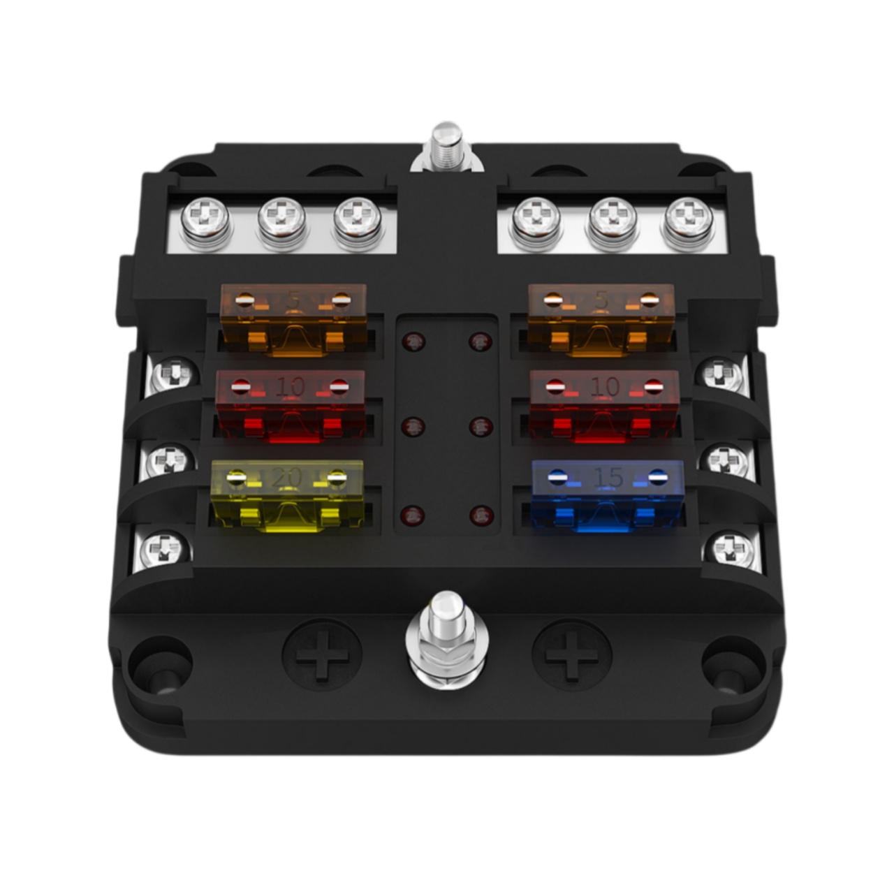 Panou sigurante auto cu 6 circuite, 12V/24V, cu bara negativa, capac protectie, etichete si sigurante incluse – max. 100A / 30A pe circuit - 2 | YEO