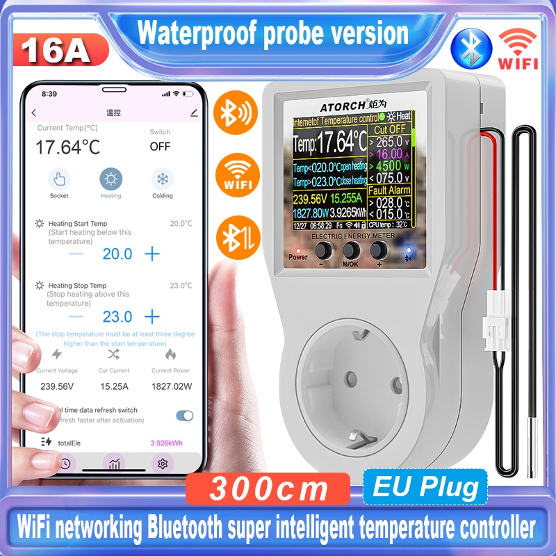 Priza inteligenta si Controller smart temperatura si consum energie ATORCH S1BWT, WiFi, Bluetooth, control de la distanta, Cablu 3m - 3 | YEO