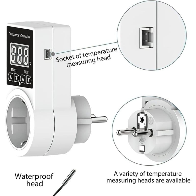 Priza Programabila Techstar® , Digital Timer, 240V, 10A, Timp/Temperatura, Termostat, Senzor Temperatura, Pentru sera, terariu, acvariu, germinare, incalzire, Alb - 3 | YEO