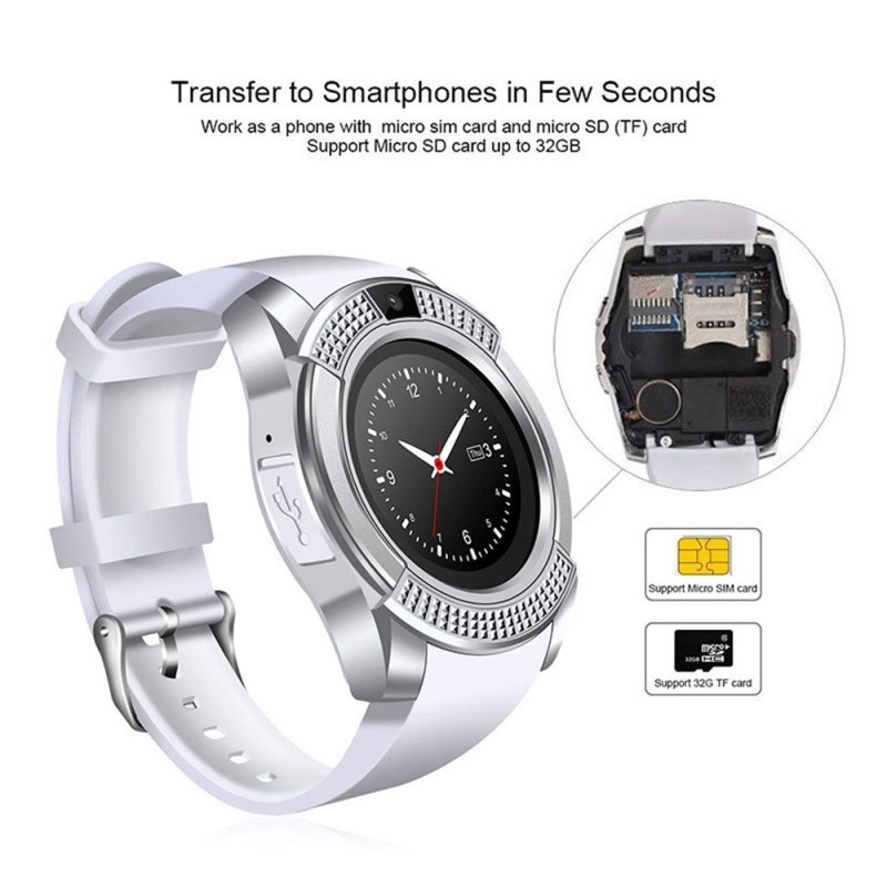 Resigilat Ceas Smartwatch Techstar® V8, Handsfree, Bluetooth 3.0, SIM, Compatibil Android & iOS, Camera 1.3MP, Alb - 3 | YEO