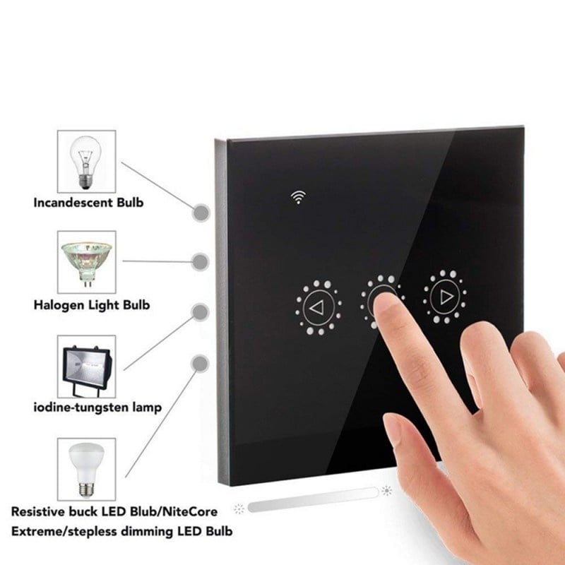 Resigilat Intrerupator Smart Touch Techstar®, Wireless 2.4GHz, Dimmer, Sticla Securizata, Design Modern, Iluminare LED, 1 Faza, cu NUL, Negru - 2 | YEO