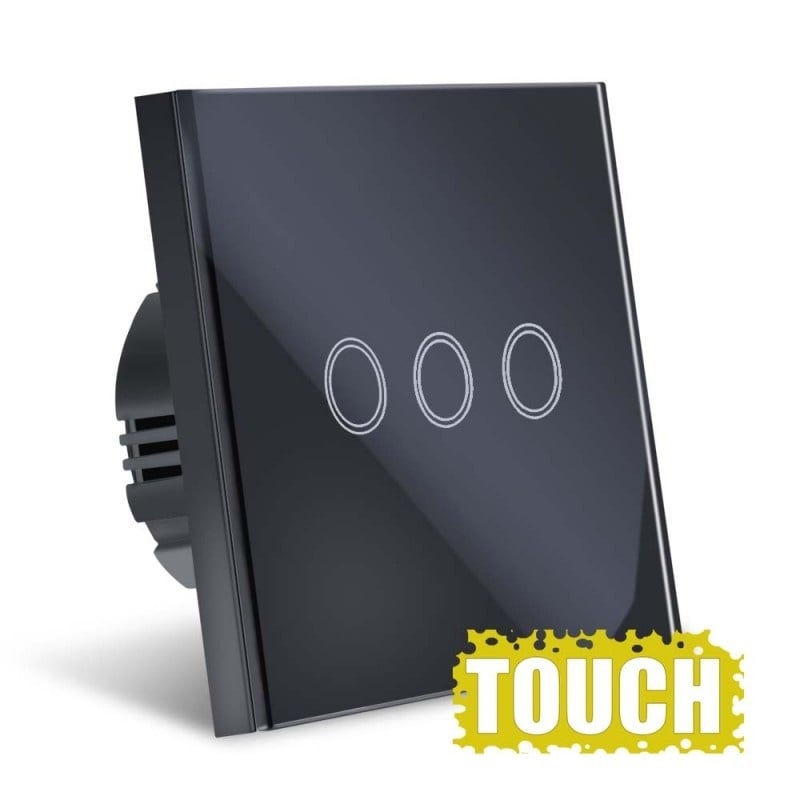 Resigilat Intrerupator Touch Techstar®, Sticla Securizata, Design Modern, Iluminare LED, 3 Faze, Negru - 3 | YEO