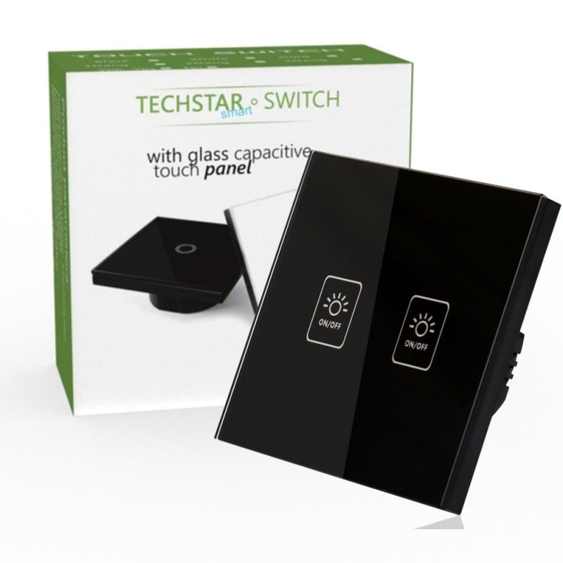 Resigilat Intrerupator Touch Techstar® TG02, Sticla Securizata, Design Modern, Iluminare LED, 2 Faze, Negru