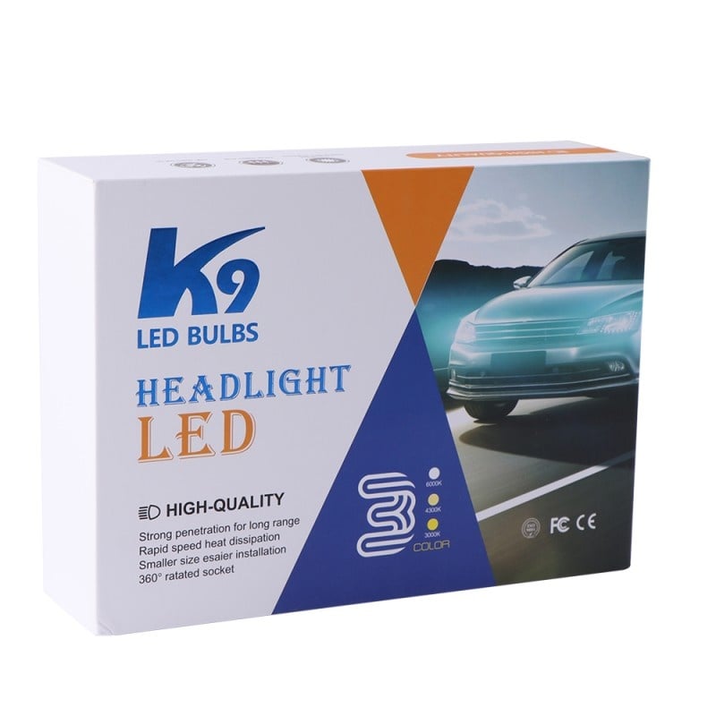 Set 2 LED-uri Auto Techstar® K9, 9006, 50w, 6000 Lumeni, 6500K, AUTO, 12-24 Volti, CSP, Canbus, Miez Cupru, Radiator Aluminiu - 1 | YEO