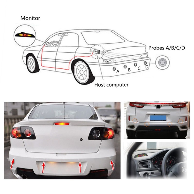 Set Senzori parcare auto detector parktronic display radar monitor 4 senzori ALB - 2 | YEO