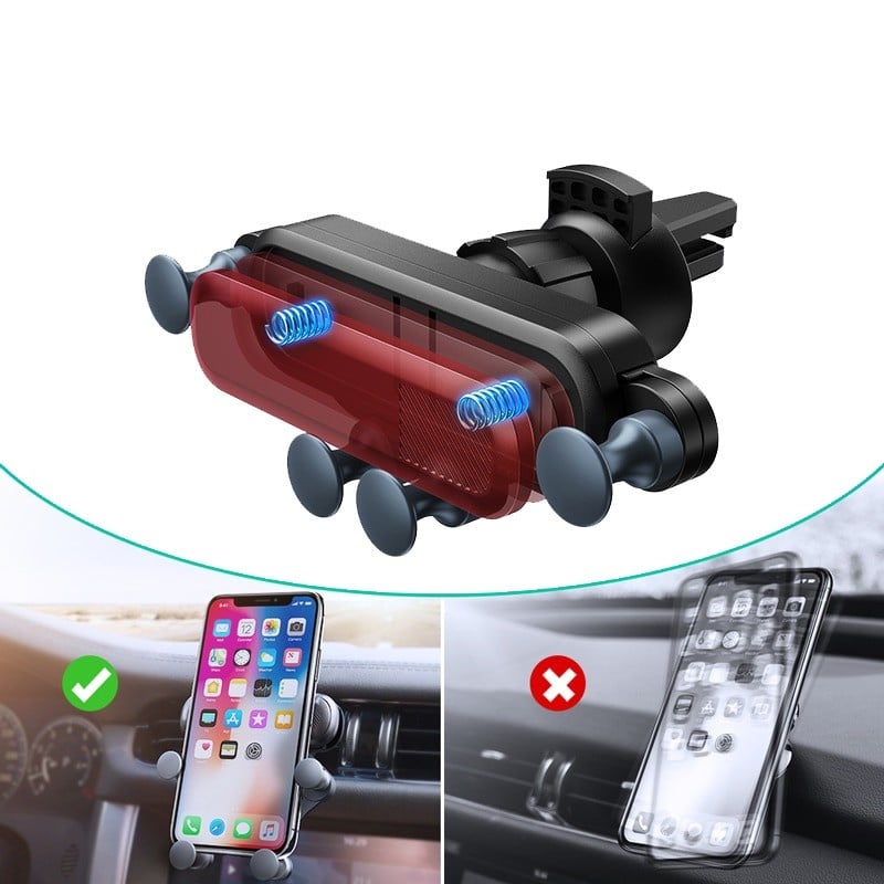 Suport auto Telefon tip Gravity, Prindere in 5 Puncte, Fara Magnet, Metalic, Negru - 1 | YEO