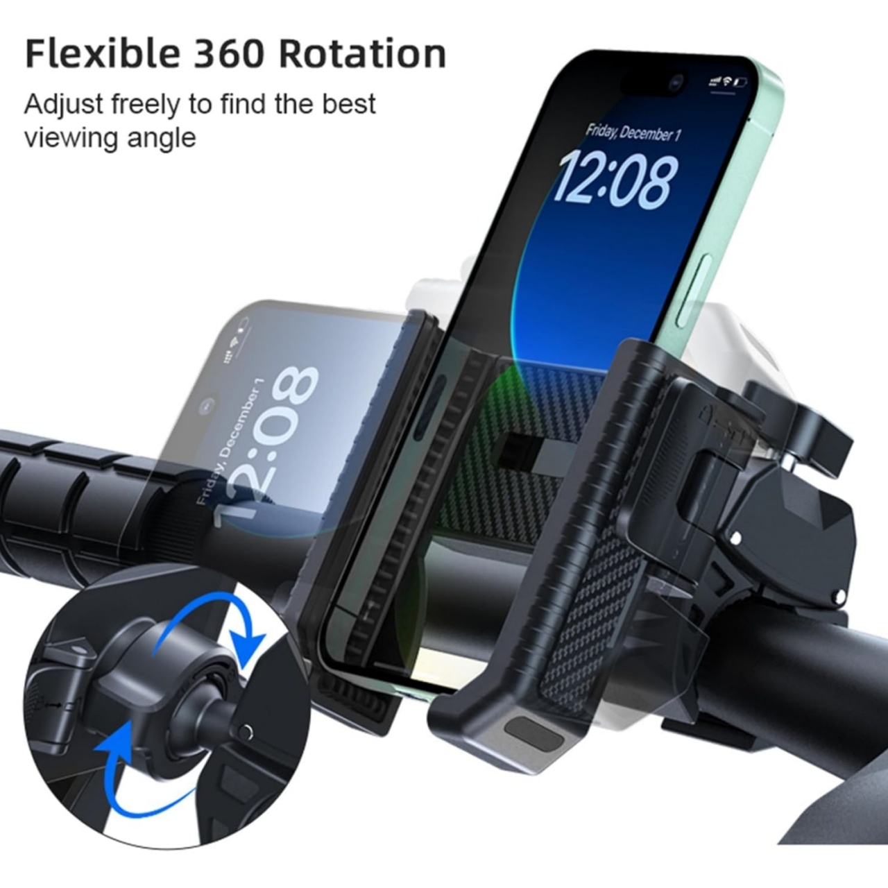Suport Telefon Moto/Bicicleta Techstar Universal, Anti-Soc, Montaj Ghidon, Compatibil 4.5”–7”, 360° Rotatie – Model D0168