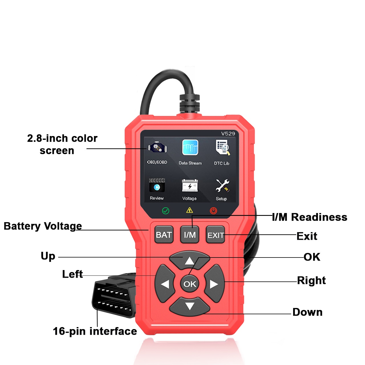 Tester auto diagnoza OBD2 Foxsur V529, test baterie, DTC Lookup, 10 limbi, coduri motor, senzor O2, EVAP, Freeze Frame, I/M, Portocaliu - 3 | YEO