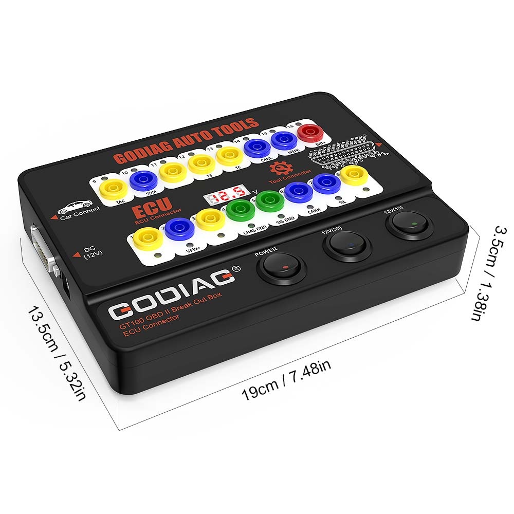 Tester Protocol GODIAG GT100 OBD II Break Out Box, interfata conexiune ECU, monitorizare tensiune, extensie diagnoza si alimentare la schimbarea bateriei - imagine 5