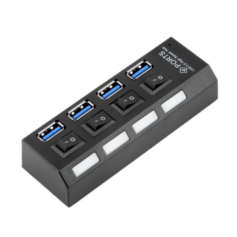 USB Hub Techstar® HB4, 3.0 High Speed, 4 Port USB 3.0, Buton On/Off, Conexiune USB 3.0 de mare viteza, USB - 1 | YEO