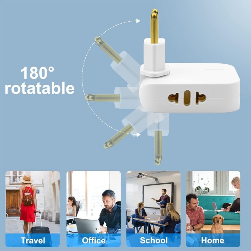 Adaptor Triplu Stecher pentru Priza Techstar® TS-A3 cu Rotire 180°, 250V, 10A, Compatibil EU/US, Alb - 3 | YEO