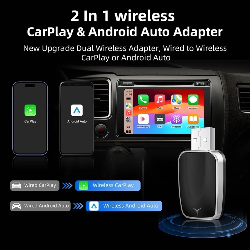 Adaptor Wireless 2-in-1 Apple CarPlay & Android Auto Techstar® M17 – USB/USB-C (Adaptor inclus), Wi-Fi 5.8GHz + Bluetooth, Plug & Play, Mini Compact - imagine 6