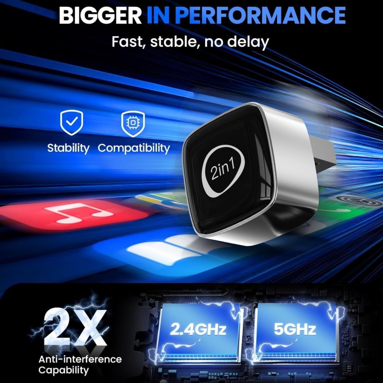 Adaptor Wireless CarPlay & Android Auto Techstar M5 2 in 1, USB Mini, BT + Wi-Fi 5GHz, Buton Comutare/Reset, Reconectare Automata, Plug & Play - imagine 6