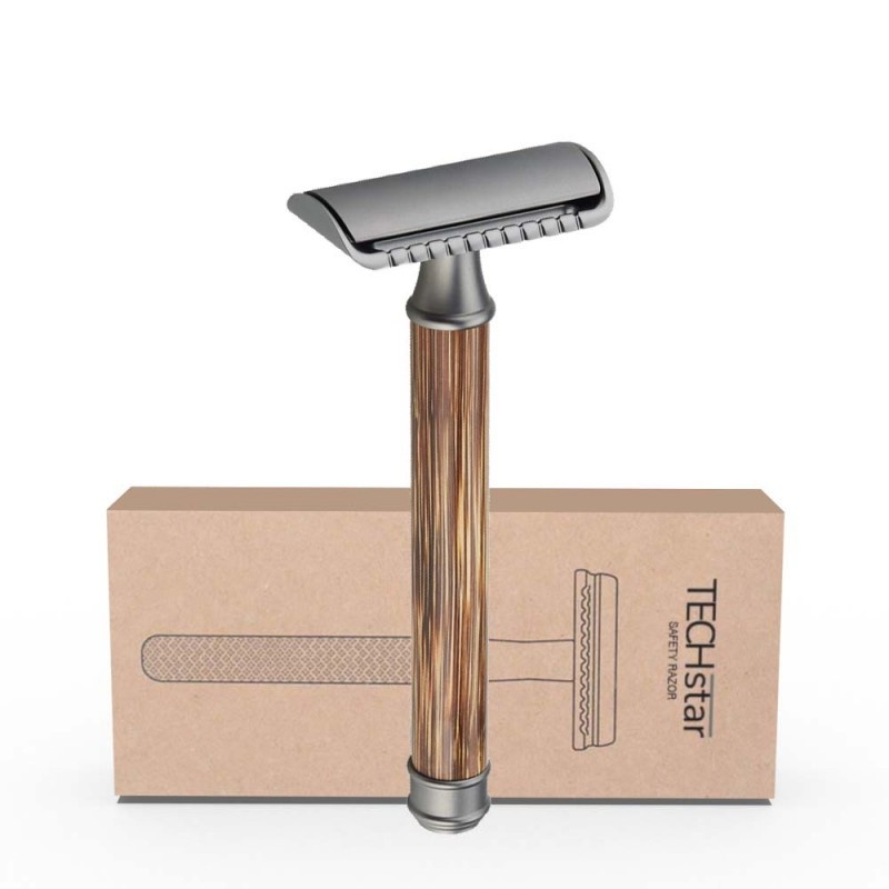 Aparat de ras Classic Safety Razor Techstar® SR12, Aliaj de Zinc, Cu Lame De Rezerva, Reutilizabil, Ecologic, Negru - 1 | YEO