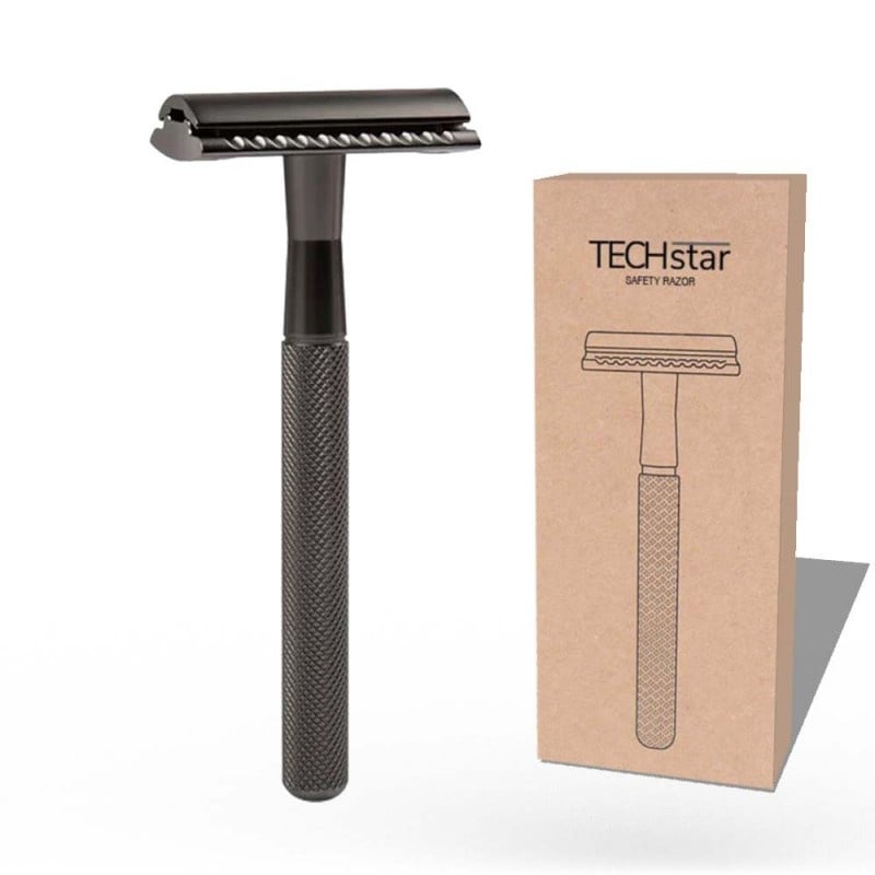 Aparat de ras Classic Safety Razor Techstar® SR3, Aliaj de Zinc, Cu Lame De Rezerva, Reutilizabil, Ecologic, Negru - 2 | YEO