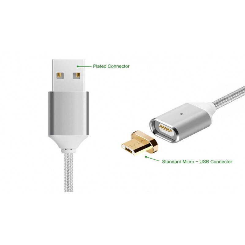 Cablu Micro USB de Incarcare Magnetic Impletit Nylon Argintiu pentru Android - 1 | YEO