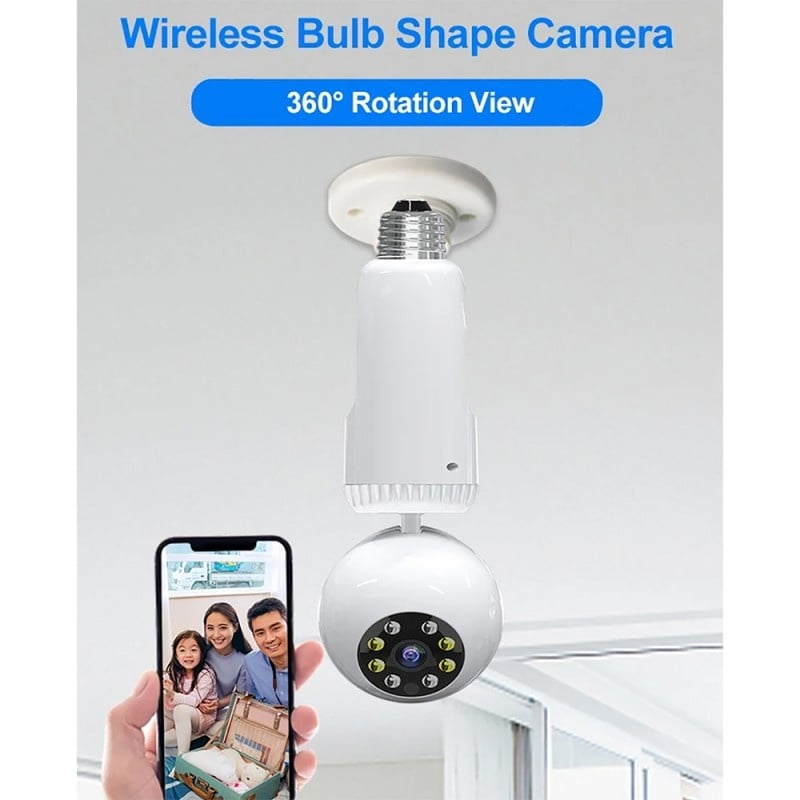 Camera de Supraveghere Tip Bec WiFi Techstar® PTZ, Full HD 1920 x 1080P, Vedere Nocturna, Rotire 360°, Control Prin Aplicatie Gratuita, Alb - 2 | YEO