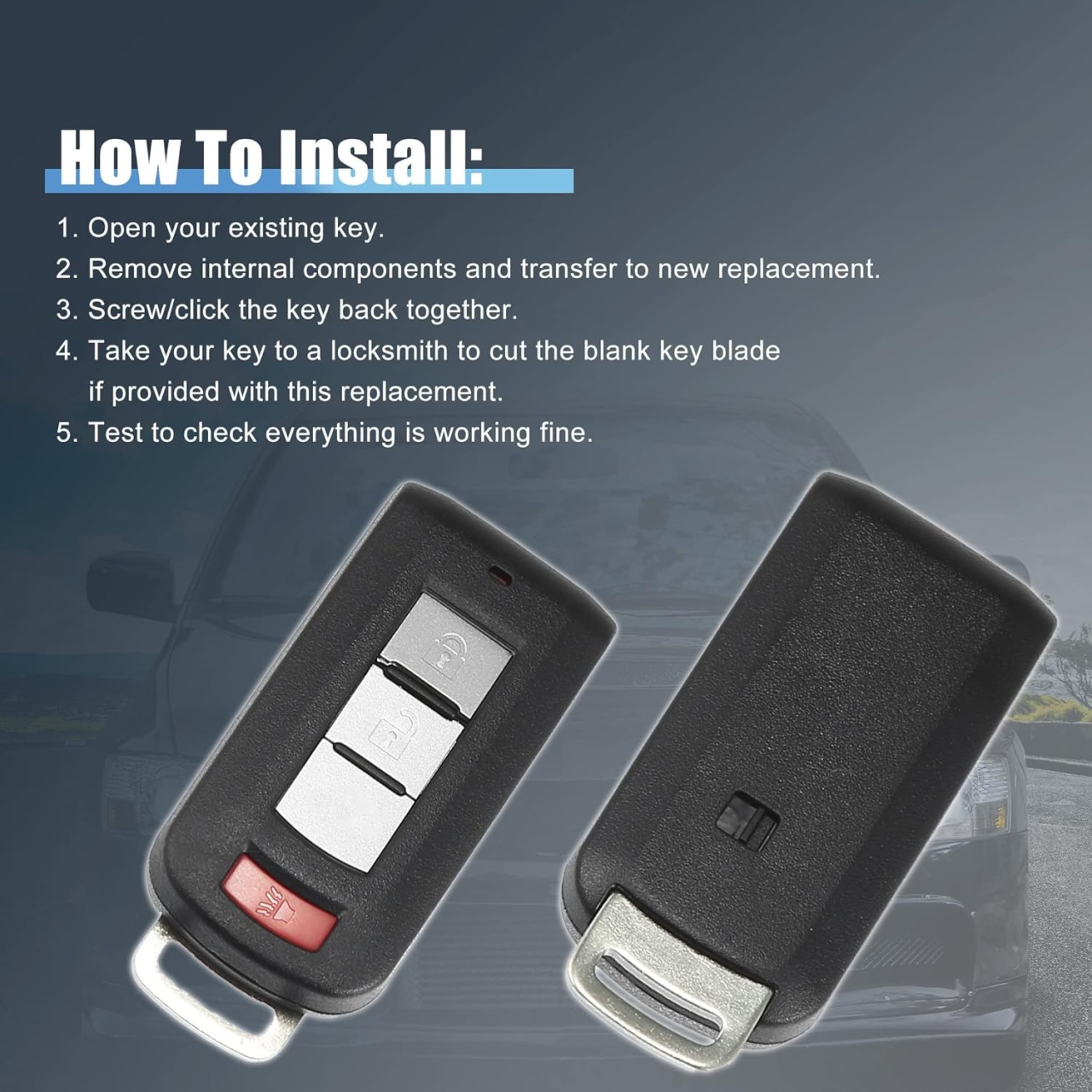 Carcasa Cheie Auto Techstar cu 3 butoane, Compatibila Mitsubishi Outlander 2010–2018, Lancer 2008–2016 - 2 | YEO