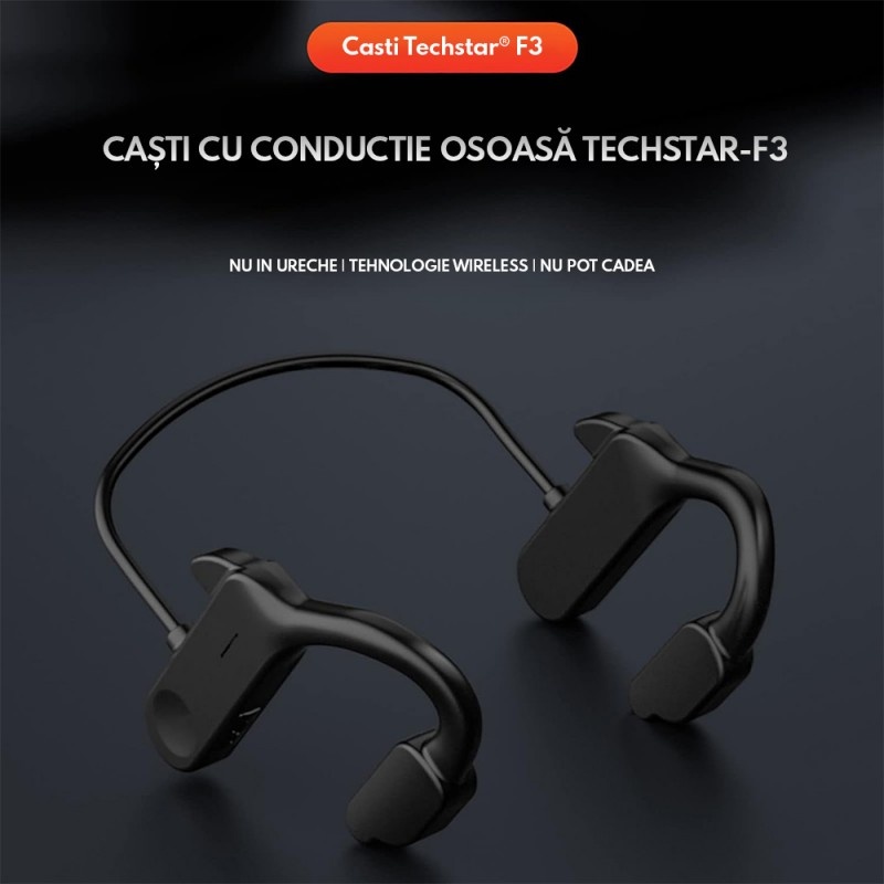 Casti cu conductie osoasa Techstar® F3, Bluetooth 5.0, Functie de apelare, Baterie 180mAh, Rezistente la apa, potrivite pentru alergare/ciclism/drumetii, Negru - 3 | YEO