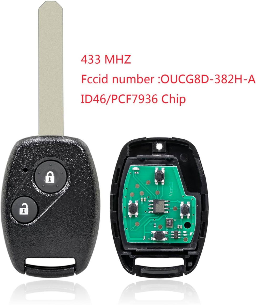 Cheie Auto Techstar Completa Programabila 433MHz, cu 2 butoane si cip ID46 PCF7936, compatibila Honda Civic, Accord, Jazz, CR-V – lama Hon66, FCCID: OUCG8D-382H-A - 1 | YEO