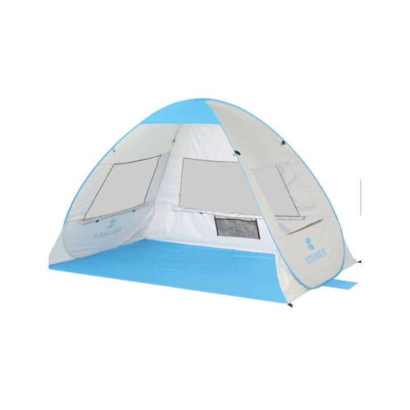 Cort Pentru Plaja Argintiu Anti-UV Tip Pop-up cu Ferestre pentru 2 Persoane Marime 200x135x130cm