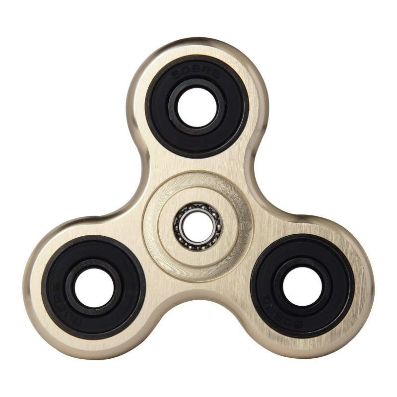 Fidget Spinner Metalic din Aluminiu Culoare Crem cu role Negre sau Albastre