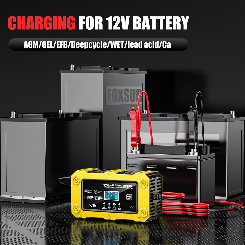 Incarcator Inteligent Baterie Auto/Moto Techstar 12V 6A BC-1206, LCD, Repair, AGM/GEL/WET/EFB/LiFePO4 Galben - imagine 6