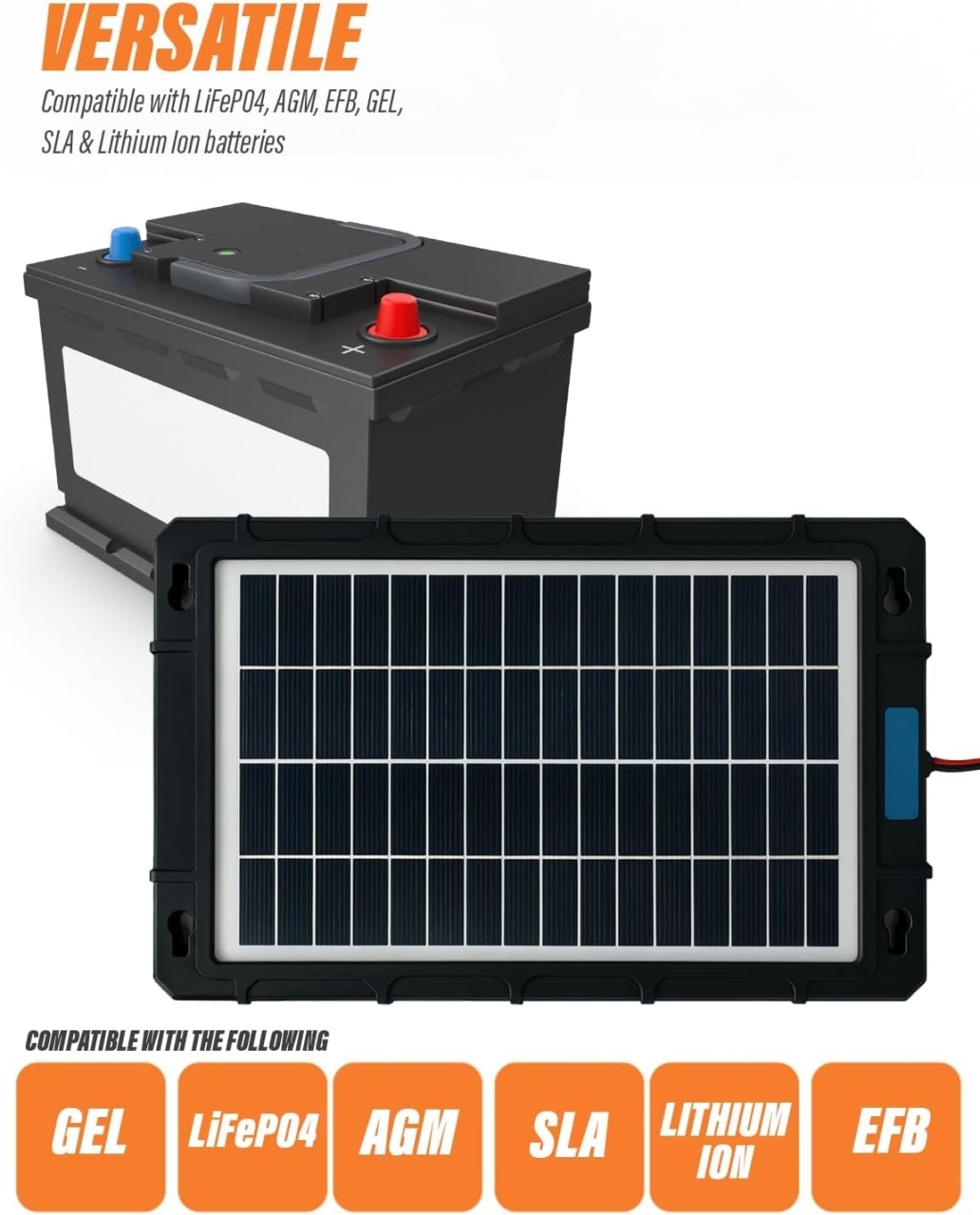 Incarcator solar auto Techstar 12W Waterproof, pentru baterii 12V, panou portabil cu cleme crocodil, mufa bricheta si protectii inteligente supraincarcare - 3 | YEO