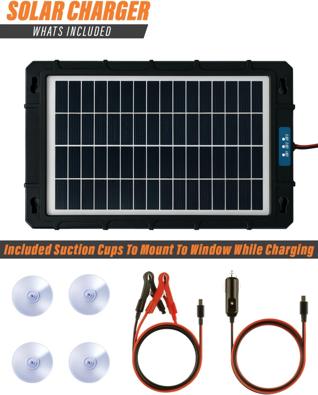 Incarcator solar auto Techstar 7.5W waterproof, pentru baterii 12V, panou portabil cu cleme crocodil, mufa bricheta si protectii inteligente supraincarcare - 2 | YEO