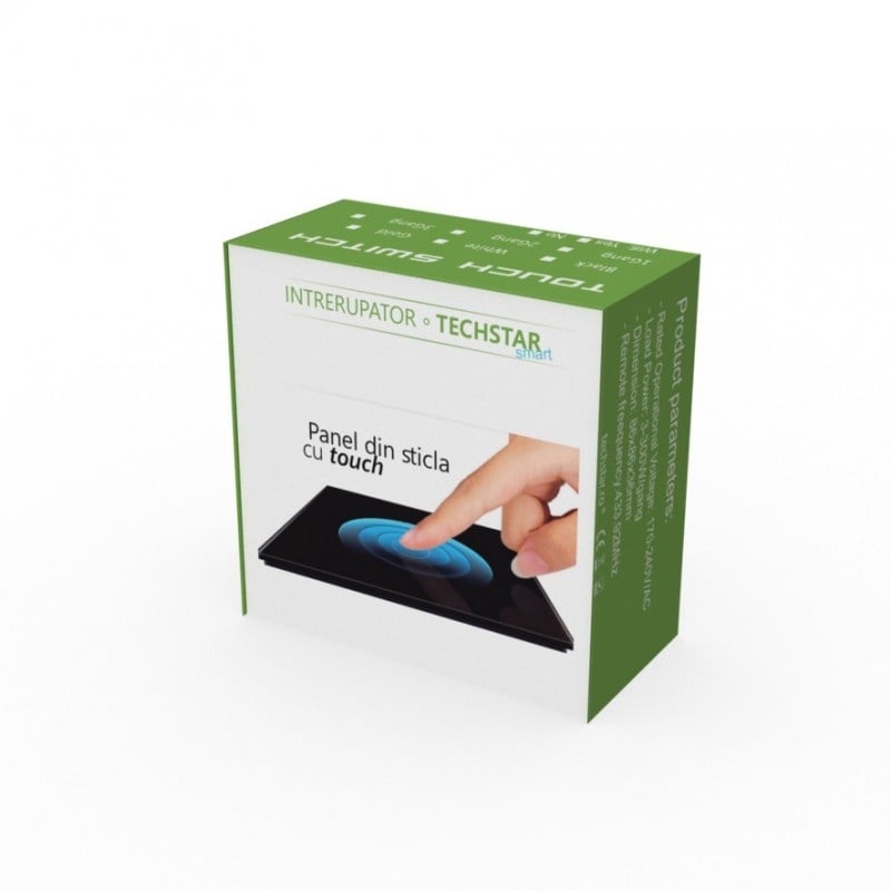 Intrerupator Smart Touch Techstar®, Wireless 2.4GHz, Sticla Securizata, Design Modern, Iluminare LED, 3 Faze, Gri - 2 | YEO