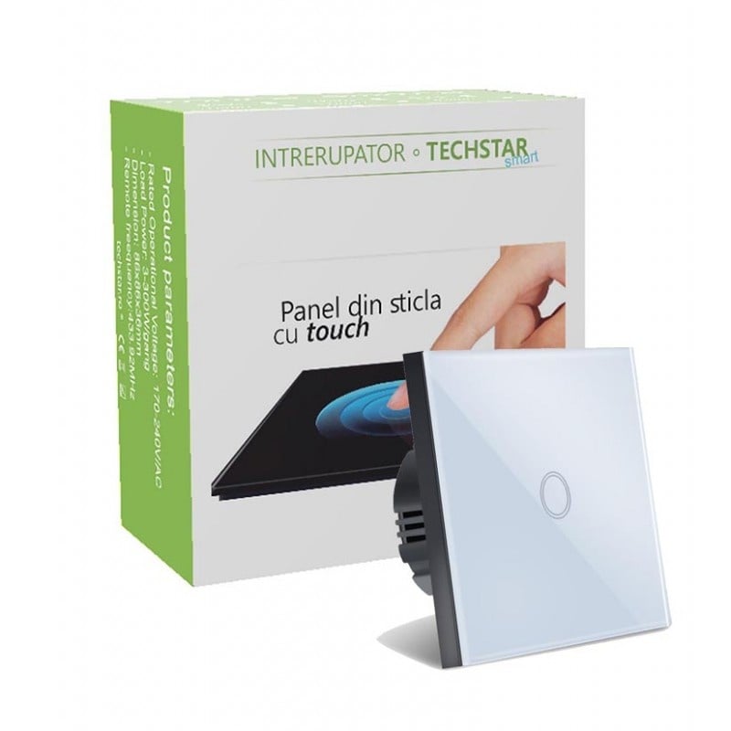 Intrerupator Touch Techstar®, Sticla Securizata, Design Modern, Iluminare LED, 1 Faza, Alb - 2 | YEO