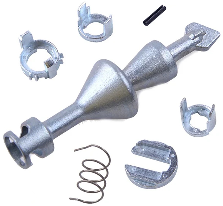 Kit reparatie incuietoare yala usa auto Techstar, compatibil BMW Seria 3 E90 E91 E92 E93, Butuc fata stanga sau dreapta, 7 piese, Metal, Argintiu