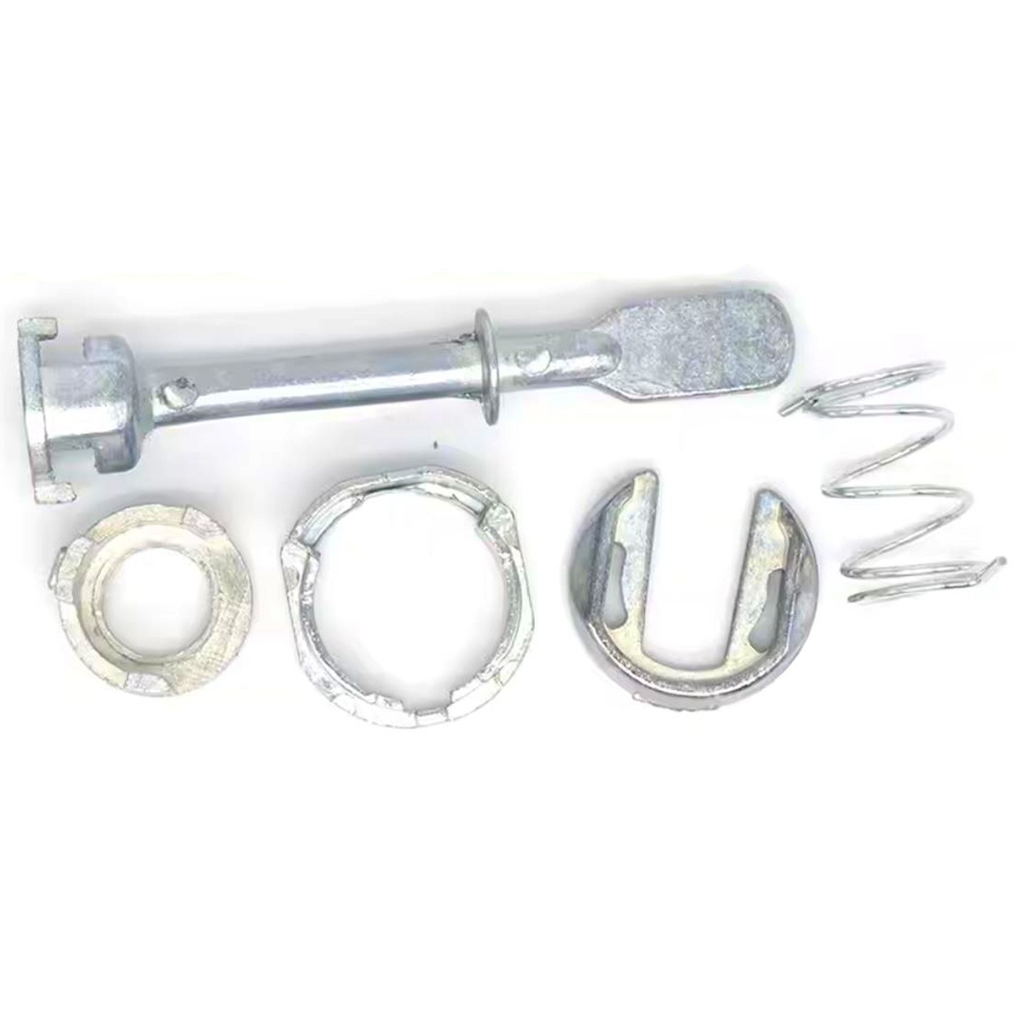 Kit reparatie incuietoare yala usa auto Techstar, compatibil VW Polo Classic 6KV, Caddy 9K, Seat Cordoba, Ibiza, butuc fata stanga sau dreapta, 5 piese, metal, argintiu