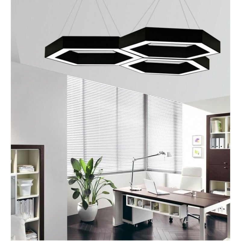 Lustra LED Techstar® Design, Hexagon, 40W, Design Modern, Carcasa Metalica, Inaltime Reglabila, Protectie Insecte, CRI 80, 6500K, Alb Rece, Neagra - 1 | YEO