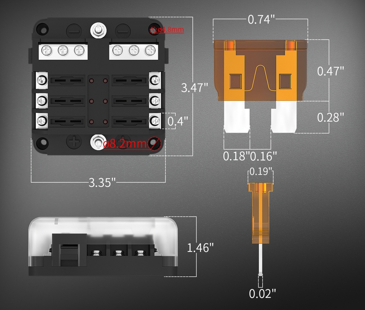 Panou sigurante auto cu 6 circuite, 12V/24V, cu bara negativa, capac protectie, etichete si sigurante incluse – max. 100A / 30A pe circuit - 3 | YEO