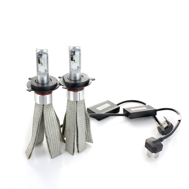 Set 2 LED-uri Auto Techstar® 8C, H4, 30w, 3000 Lumeni, 6500K, AUTO, 12-24 Volti, COB, Radiator Aluminiu si Cupru