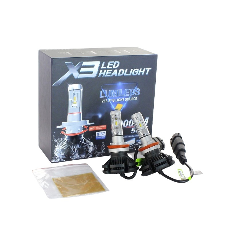 Set 2 LED-uri Auto Techstar® X3, H11/H9/H8, 25w, 3000 Lumeni, 3000K/6500K/8000K, AUTO, 12-24 Volti, ZES, Canbus, Miez Cupru, Radiator Aluminiu