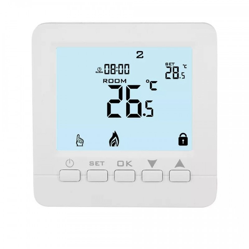 Termostat Techstar® TH-06P, Ecran Digital, Incastrabil, 3A, Incalzire cu Apa in Pardoseala, Actuatoare, Pompe, Centrala, Alimentare 220V, Alb