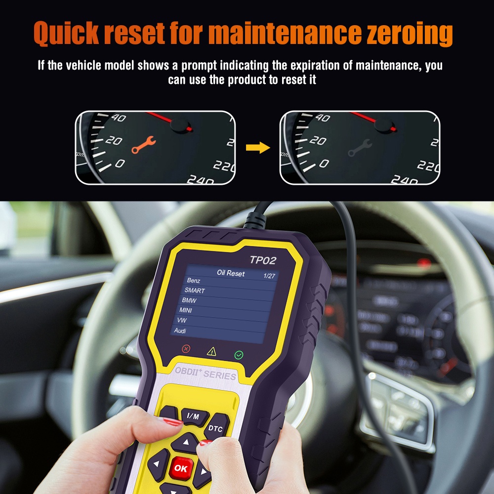Tester diagnoza auto Techstar TP02, sistem intreg OBD2 – Diagnoza completa masini, Resetare ulei, Citire/Stergere DTC, Informatii Live Data - 3 | YEO