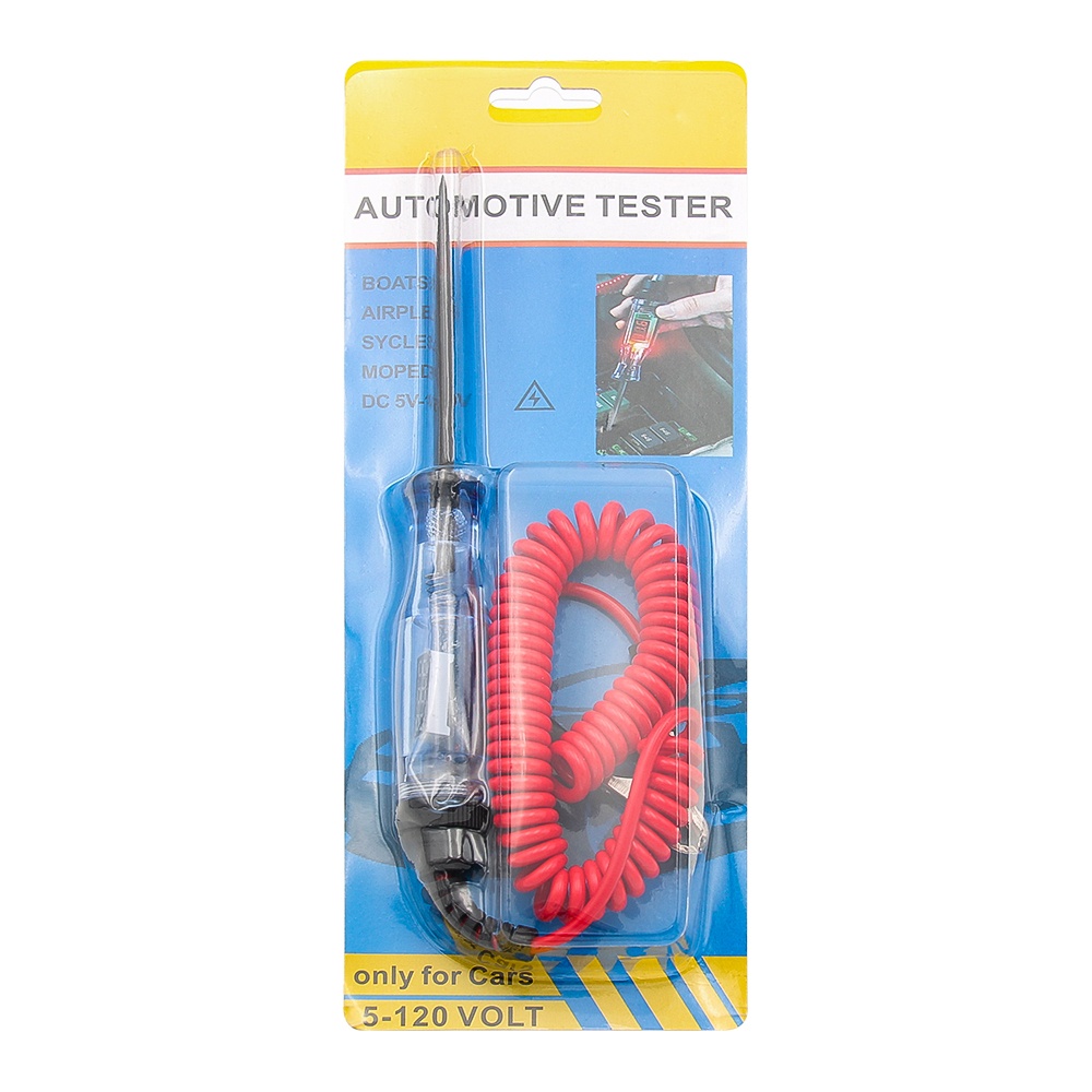 Tester electric auto cu afisaj digital 5–120V DC, sonda metalica, clema crocodil, cablu spiralat, pentru instalatia electrica auto/moto/camioane
