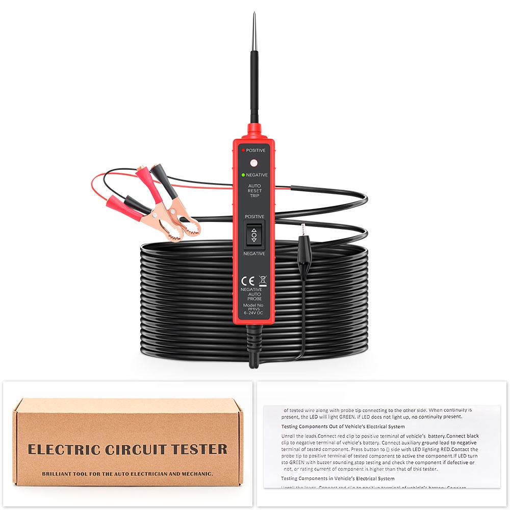 Tester Multifunctional Techstar® Portabil pentru Circuite Auto 6V-24V DC cu Cablu de 5 metri, Protectie la Suprasarcina 8A și Test de Polaritate