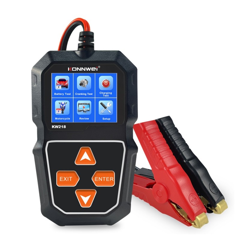 Tester Profesional Pentru Baterii Auto, Konnwei KW218, 6V - 12V, Display 2,4 Inch, Graficul Tensiunii, 100-2000 CCA, Test De Incarcare si Pornire, Test Alternator, Compatibil Cu Motociclete si Autoturisme, Negru