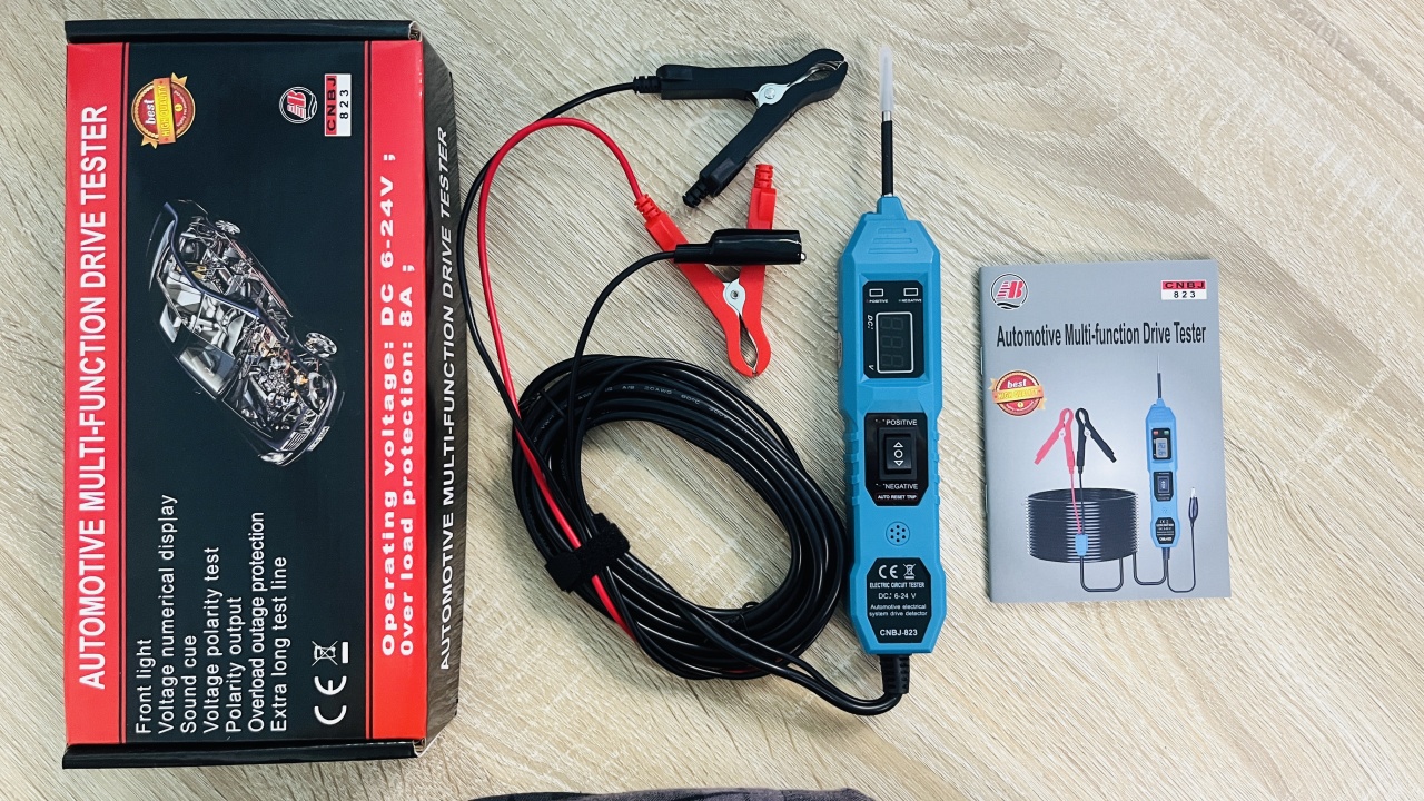 Tester Tensiune Auto Circuite Electrice Techstar® 823, 6-24V cu Afisaj LCD, LED, Clesti si Sonda Otel Inoxidabil