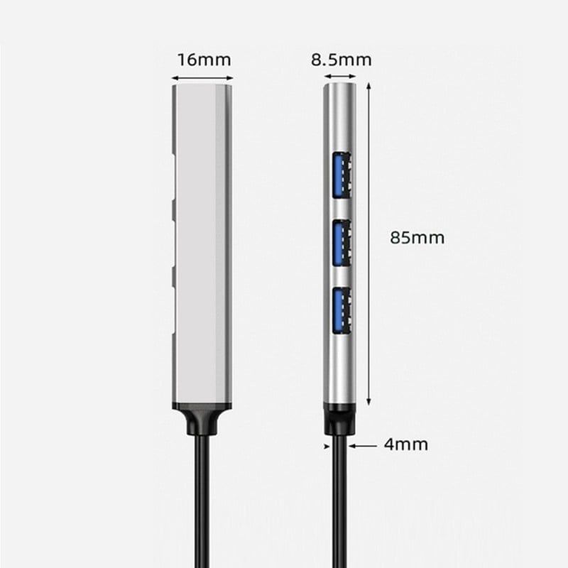 USB HUB Techstar® Diviso, USB 3.0 la 4 x USB 3.0, Aluminium, Compact, Usor, Plug&Play, Argintiu - 2 | YEO