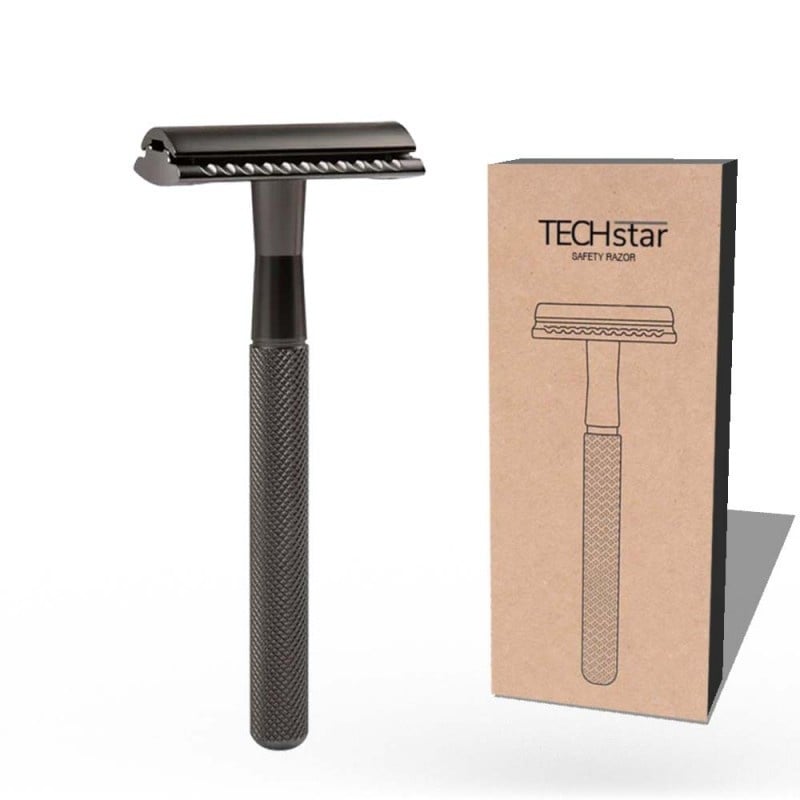 Aparat de ras Classic Safety Razor Techstar® SR1, Aliaj de Zinc, Cu Lame De Rezerva, Reutilizabil, Ecologic, Negru - 2 | YEO