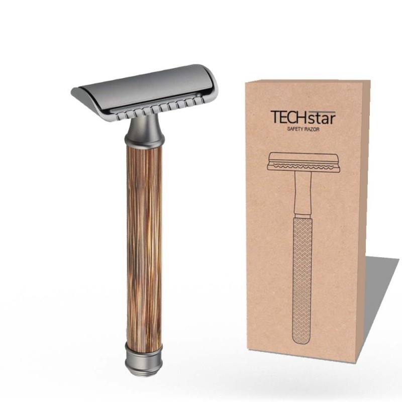 Aparat de ras Classic Safety Razor Techstar® SR12, Aliaj de Zinc, Cu Lame De Rezerva, Reutilizabil, Ecologic, Negru - 2 | YEO