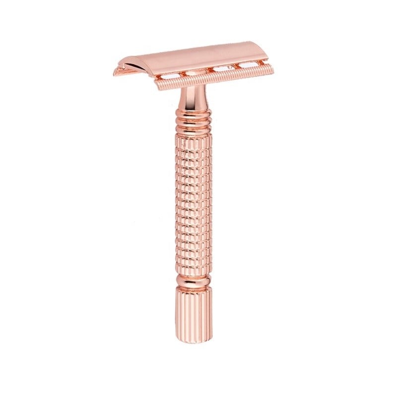 Aparat de ras Classic Safety Razor Techstar® SR5, Aliaj de Zinc, Cu Lame De Rezerva, Reutilizabil, Ecologic, Rose Gold