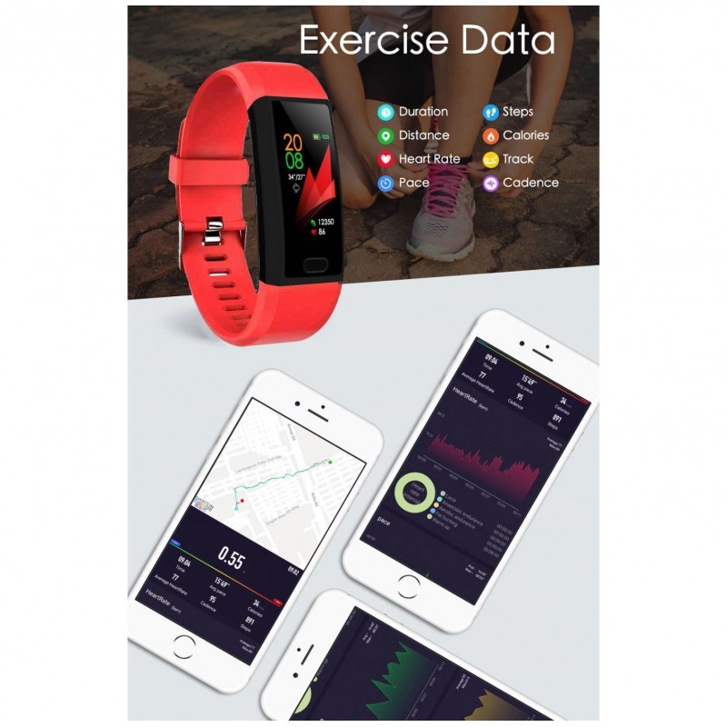 Bratara Fitness Smartband Techstar® T12 Waterproof IP65, Bluetooth 4.2, Compatibila Android & iOS, Display TFT 1.14