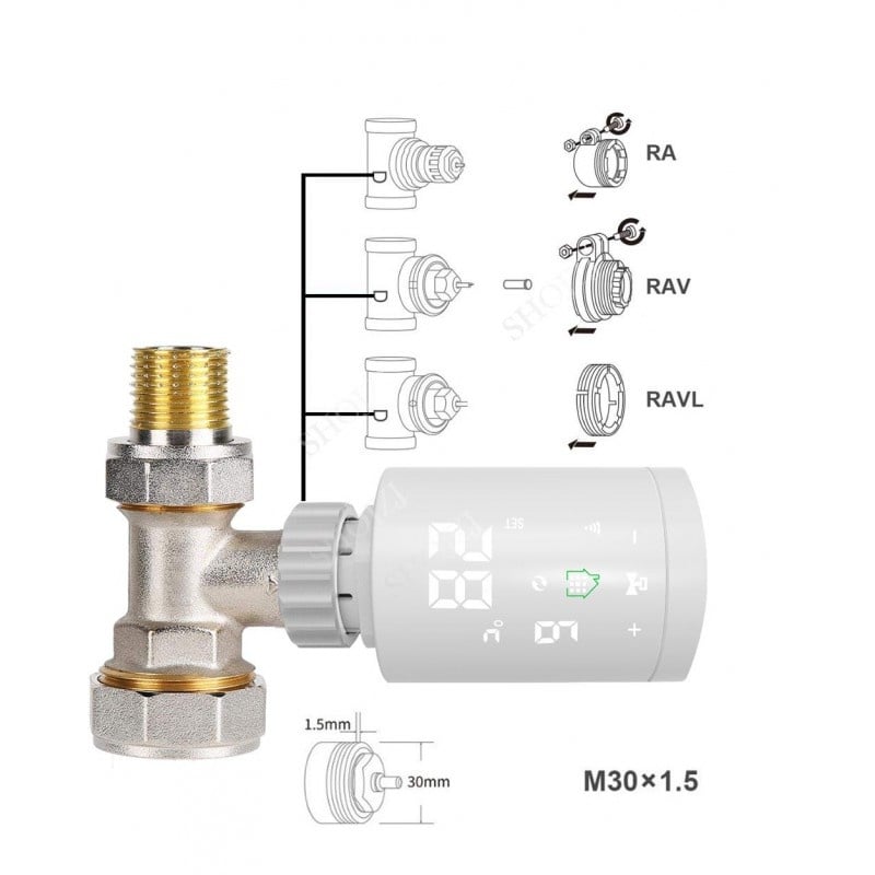 Cap Termostat Inteligent Calorifer Techstar® HY368, Smart, Ecran LED, Protocol ZigBee, Pentru Radiator, Cu Programare, Aplicatie Mobil, Adaptoare Incluse - 2 | YEO